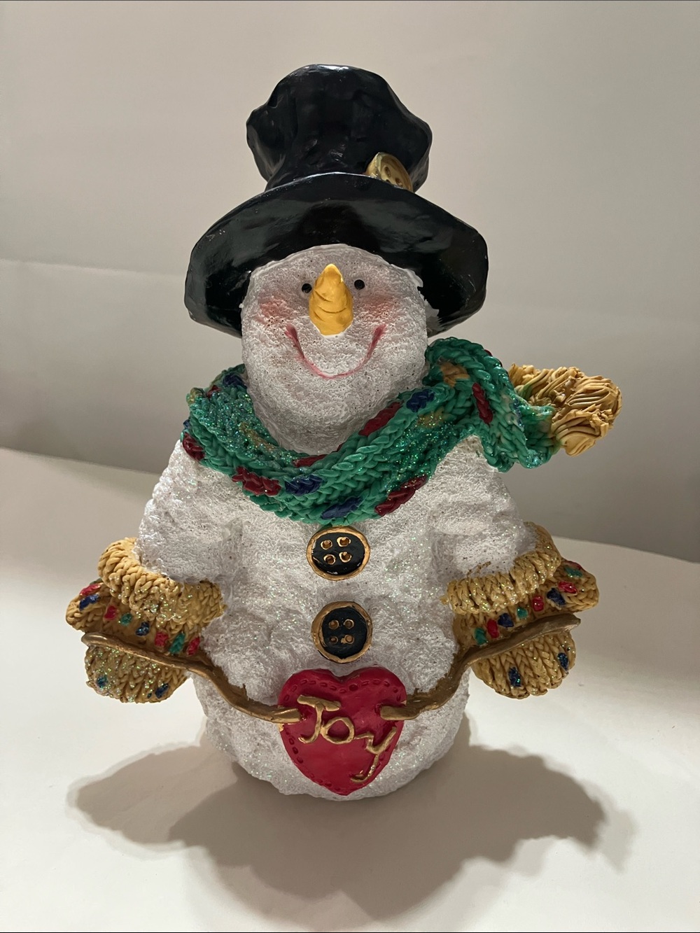 Christmas Snowman Figurine Joy with Black Top Hat